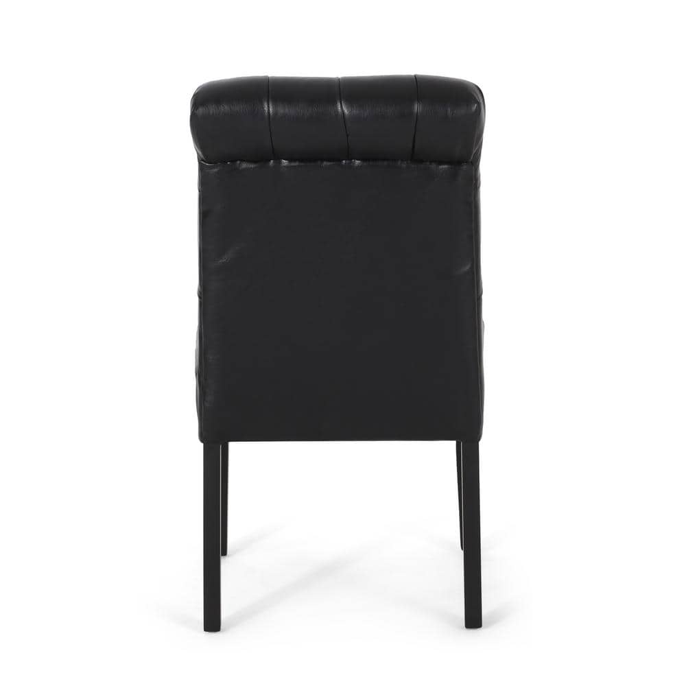 Midnight Black Faux Leather Tufted Dining Side Chairs, Set of 2