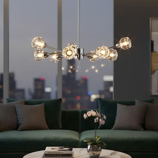 28 in. 9-Light Chrome Crystal Chandelier, Modern Dining Room Chandelier for Living Room Bedroom Kitchen