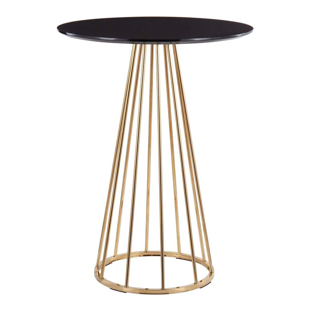 Lumisource Canary 27 in. Round Black Wood & Gold Steel Counter Table ...