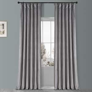Destiny Grey Velvet Rod Pocket Room Darkening Curtain - 50 in. W x 84 in. L