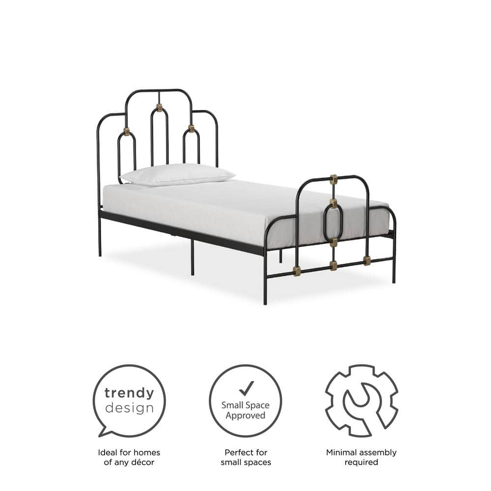 Olivia Twin Black and Gold Metal Bed Frame with Headboard