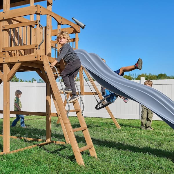 Backyard Discovery Dover Bay Spruce Wood Outdoor Swing Set Playset