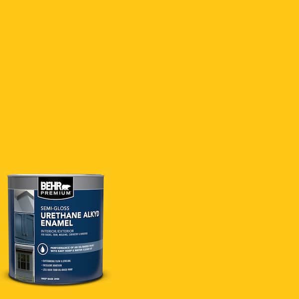 BEHR PREMIUM 1 qt. #P300-7 Unmellow Yellow Semi-Gloss Enamel Urethane Alkyd Interior/Exterior Paint