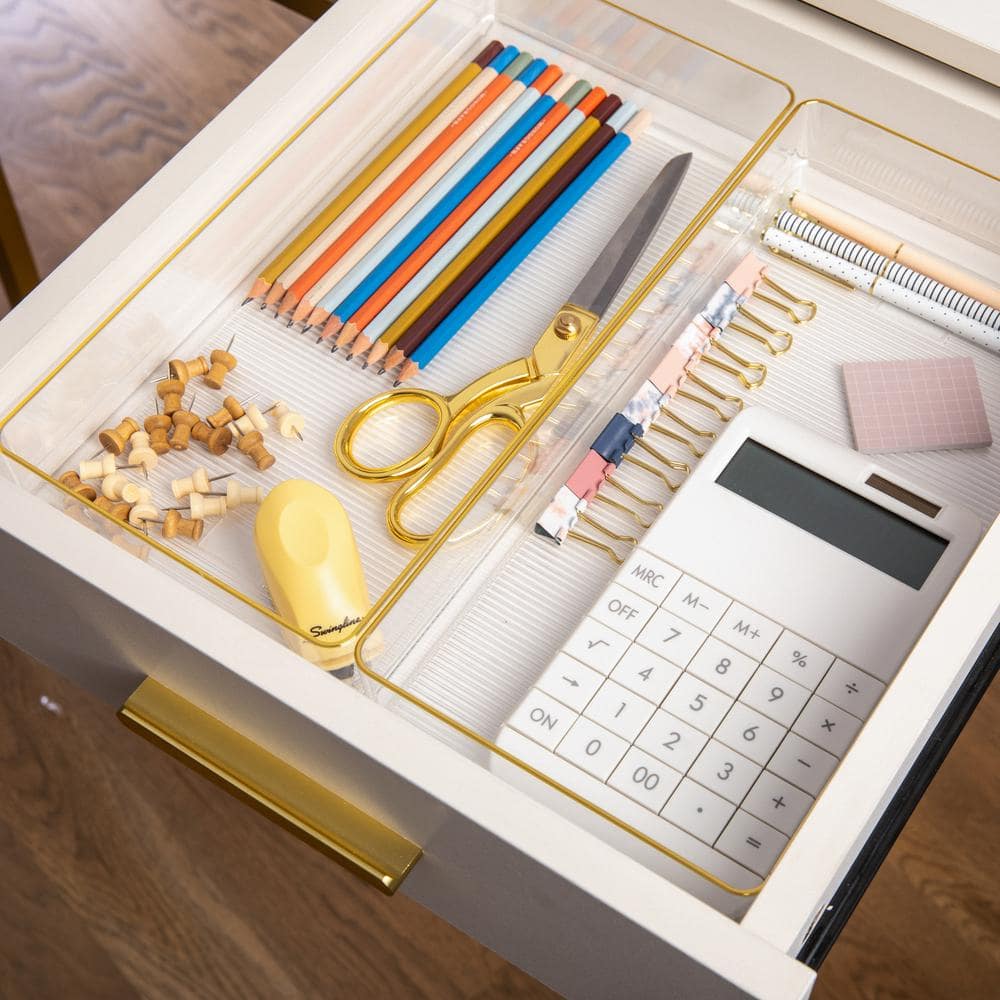 MARTHA STEWART Clear/Gold Trim Desk Drawer Organizer Set of 8  BE-PB9050-G-8-CLRGLD-MS - The Home Depot