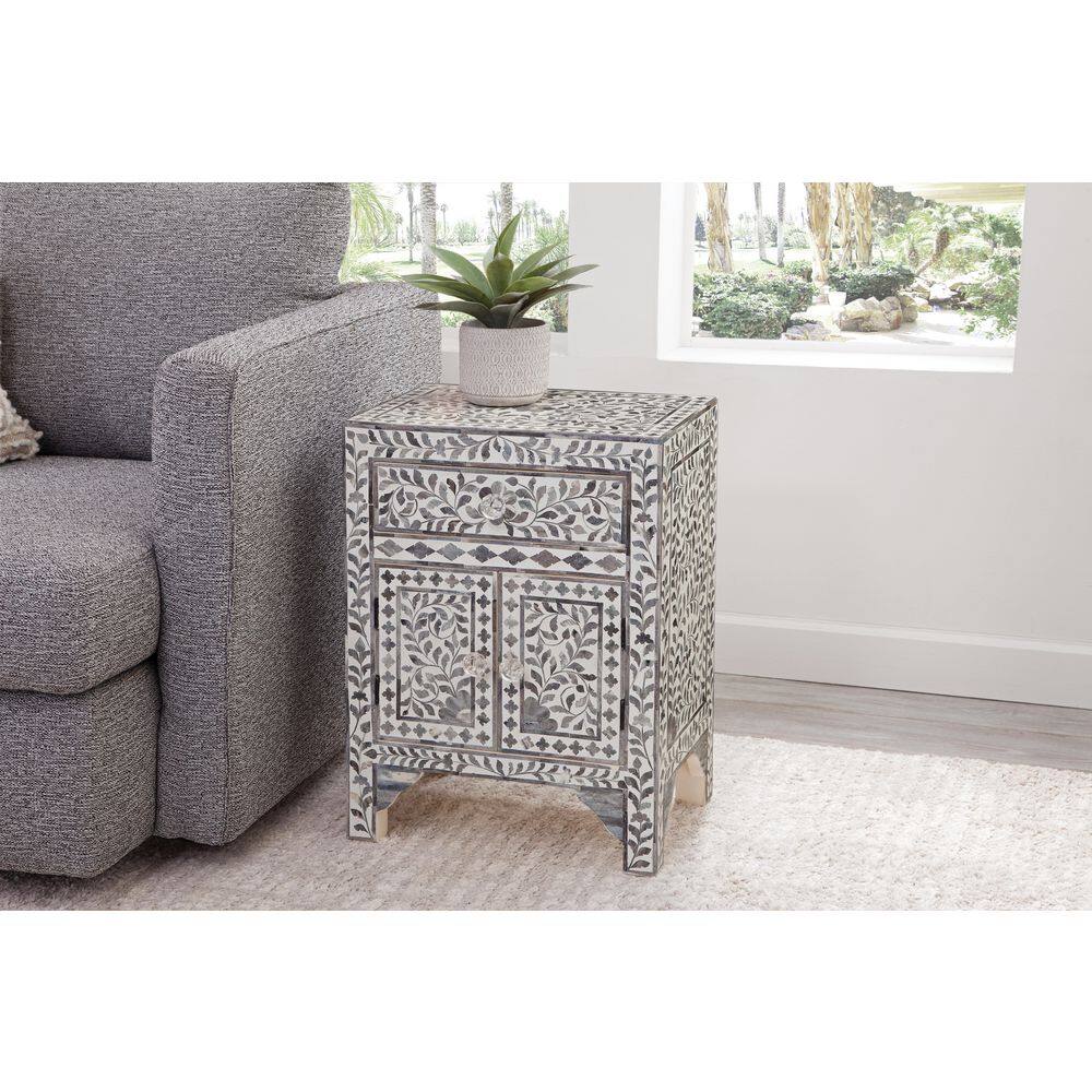 Lilac Gray Floral Vine Motif Hand-Inlaid Bone Accent Chest