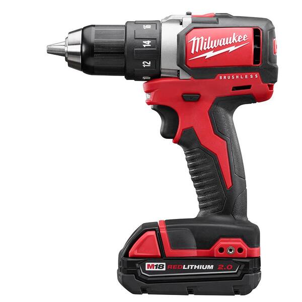 Milwaukee - M18 18-Volt Lithium-Ion Brushless Cordless 1/2 in. Compact Drill/Driver Kit with (1) 2.0Ah Battery, Charger and Tool Bag