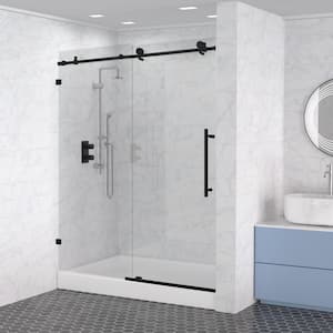 60 in. W x 74 in. H Single Sliding Frameless Shower Door/Enclosure in Black with Clear Glass