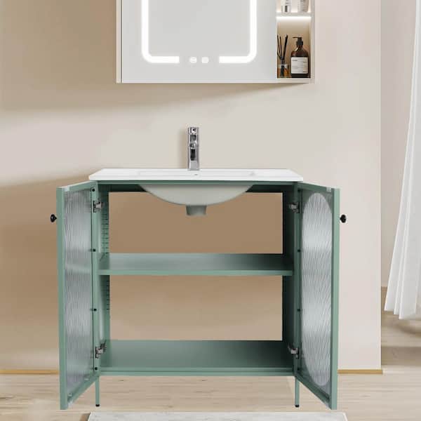 Satico 30.0 in. Freestanding Mint Green Bath Vanity with White Ceramic Sink Top Unassembled
