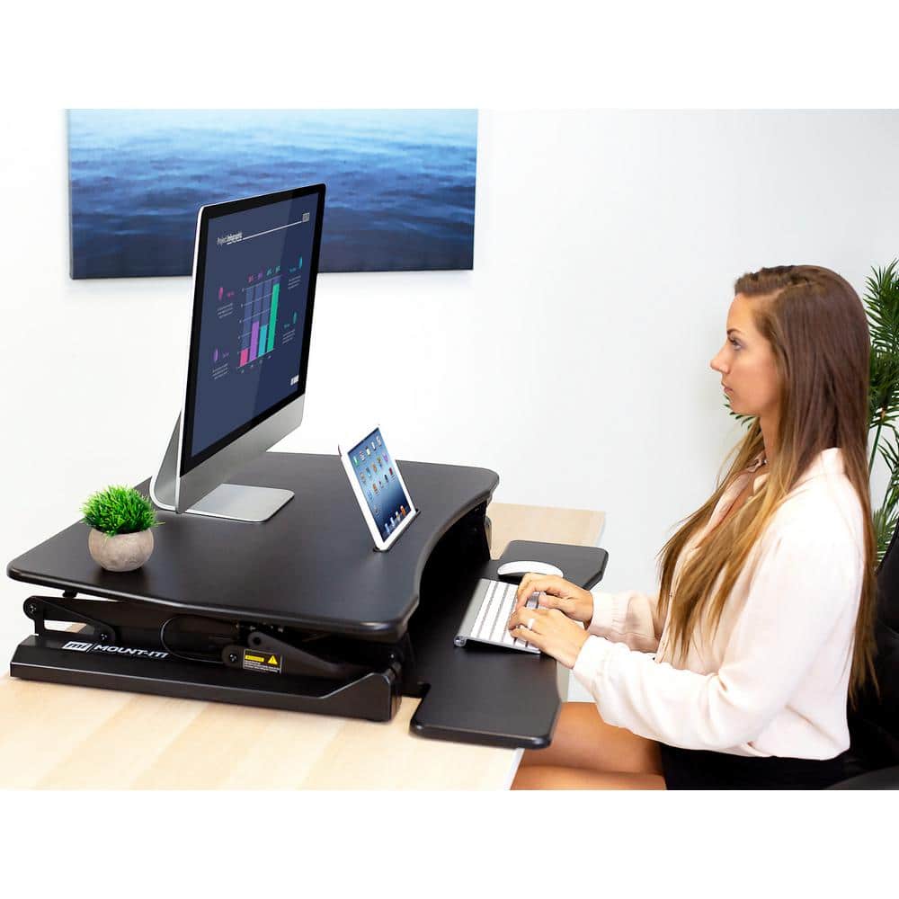 Black Adjustable Metal Standing Desk Converter with Keyboard Tray