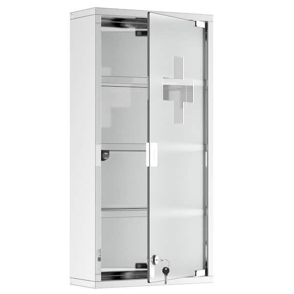 11-3/4 in. W x 23-1/2 in. H Rectangular Silver Stainless Steel Lockable Surface Mount Medicine Cabinet without Mirror