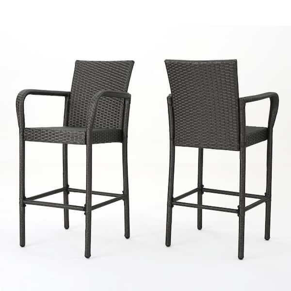 Afoxsos 30 in. Gray Rattan Wicker Outdoor Bar Stool Patio Barstool (Set of 2)