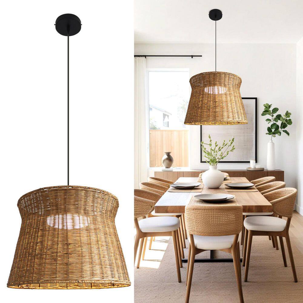 24-Watt 1 Light Brown Globe Farmhouse Boho Integrated LED Pendant Light with Brown Rattan Shade for Dining Room Kitchen price history on PriceWatchPro