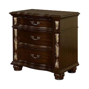 Mullberry Brown Cherry 3-Drawer Nightstand with USB Plug 32 in. H x 32.75 in. W x 18 in. D