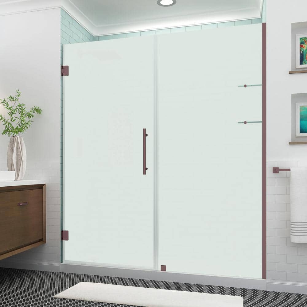 Belmore GS 66.25 in. to 67.25 in. x 72 in. Frameless Hinged Shower Door, Frosted Glass and Glass Shelves in Bronze price history on PriceWatchPro