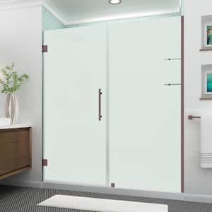 Belmore GS 67.25 in. to 68.25 in. x 72 in. Frameless Hinged Shower Door Frosted Glass and Glass Shelves in Bronze