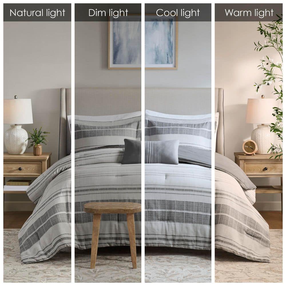 Full Gray Microfiber Striped Comforter Set with Throw Pillow