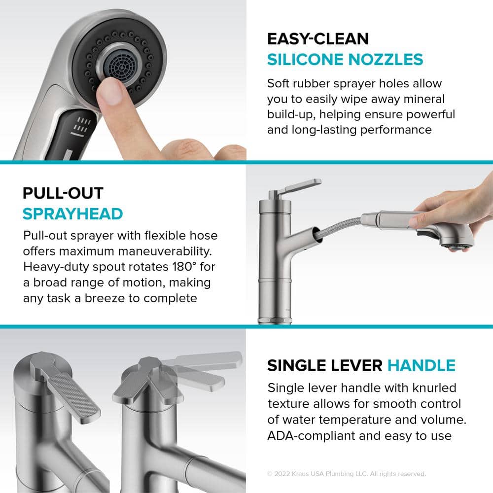 Spot-Free Stainless Steel Pull-Out Single Handle Kitchen Faucet