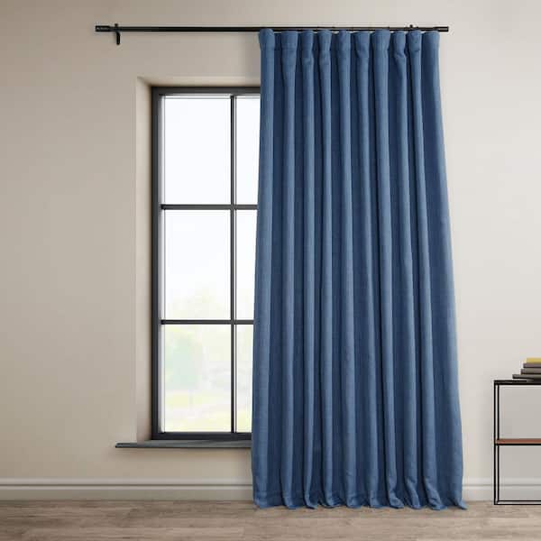 Denim Blue Extra Wide Textured Faux Linen 100 in. W x 84 in. L Rod Pocket Room Darkening Curtain (Single Panel)