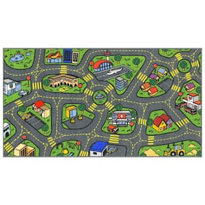 Multi-Color Kids and Children Bedroom and Playroom Retro City Traffic Car Road Educational and Game 2 ft.x5 ft. Area Rug