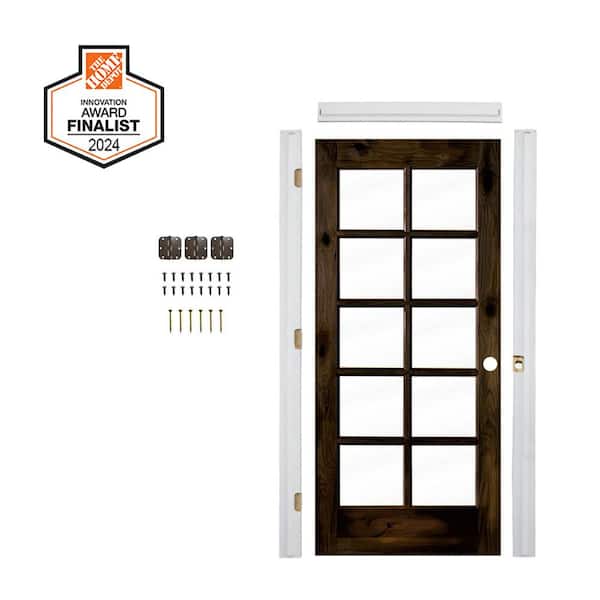 DIY 28in.x80in. Left-Handed 10-Lite Clear Glass Black Stain Alder Wood Single Interior Door Kit Plus Quick Assemble Jamb