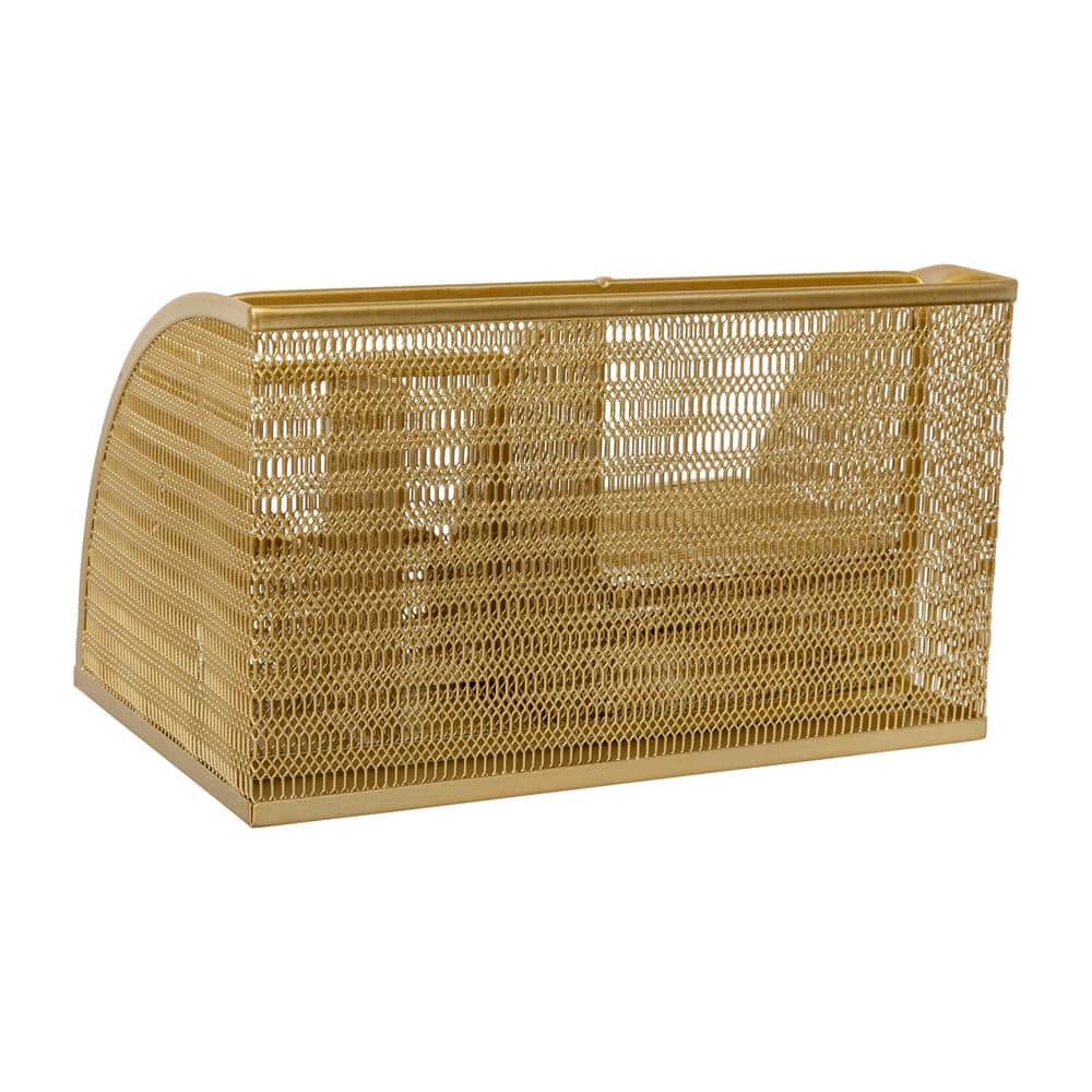 Gold Mesh Metal Small Desktop Organizer with Drawer