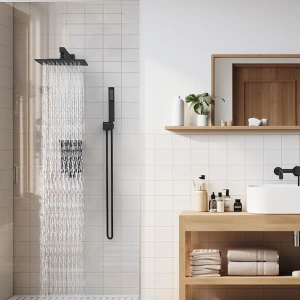 Rainfall Shower System Single Handle 1-Spray Shower Faucet 2.2 GPM with High Pressure in. Matte Black Valve Include
