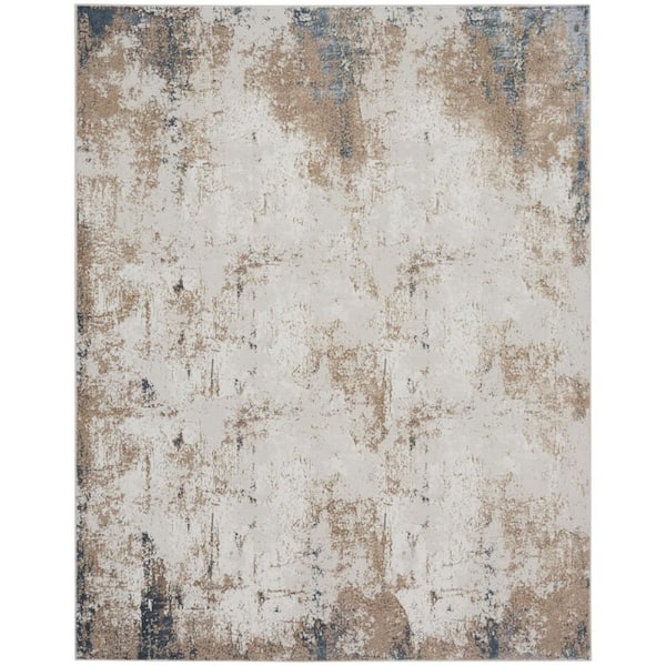 8 ft. x 10 ft. Taupe and Ivory Abstract Distressed Non Skid Area Rug