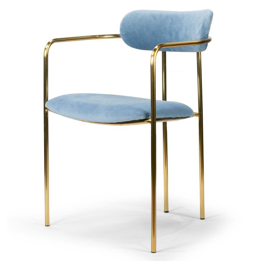 Blue Velvet Upholstered Arm Chair with Metal Frame