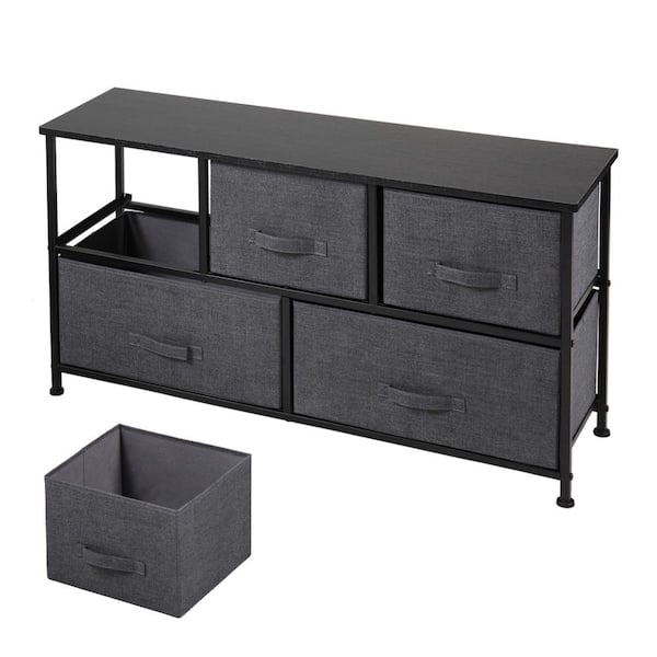 STICKON 5-Drawer Black Chest of Drawers 21.5 in. H x 39.4 in. W x 11.8 in. D