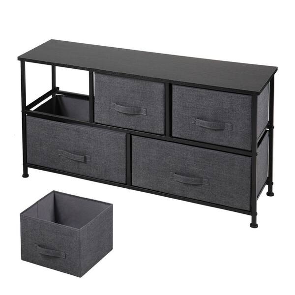 Lakefront Wide Drawer Dresser Storage Organizer 5-Drawer Closet Shelves (11.4D x 39.3W x 21.6H), Grey