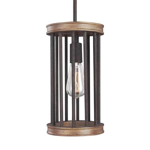 Generation Lighting Locke 1-Light Weathered Rusted Iron/Textured Weathered Oak Pendant