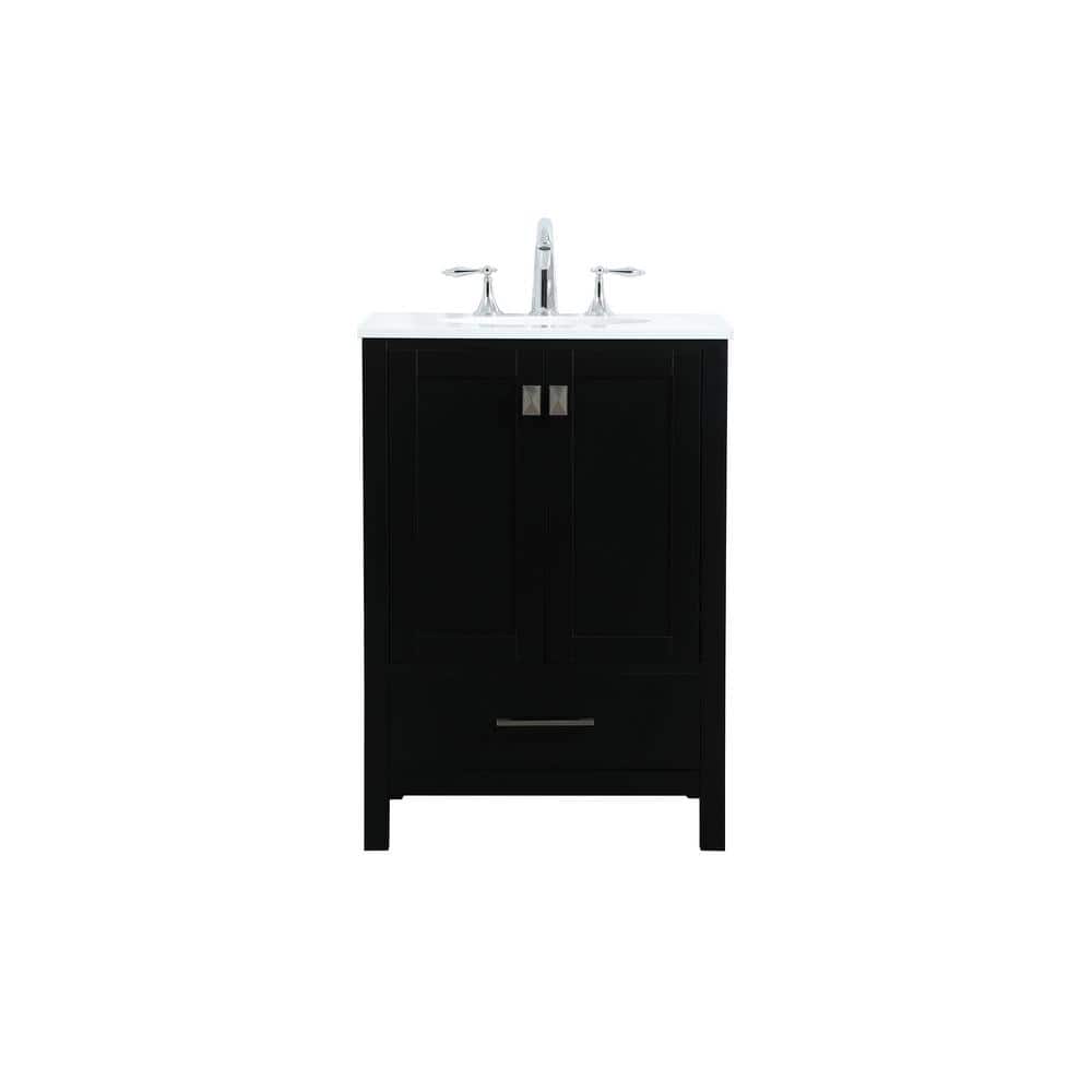 Simply Living 24 in. W x 19 in. D x 34 in. H Bath Vanity in Black with Calacatta White Quartz Top