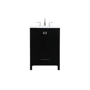 Simply Living 24 in. W x 19 in. D x 34 in. H Bath Vanity in Black with Calacatta White Engineered Marble Top