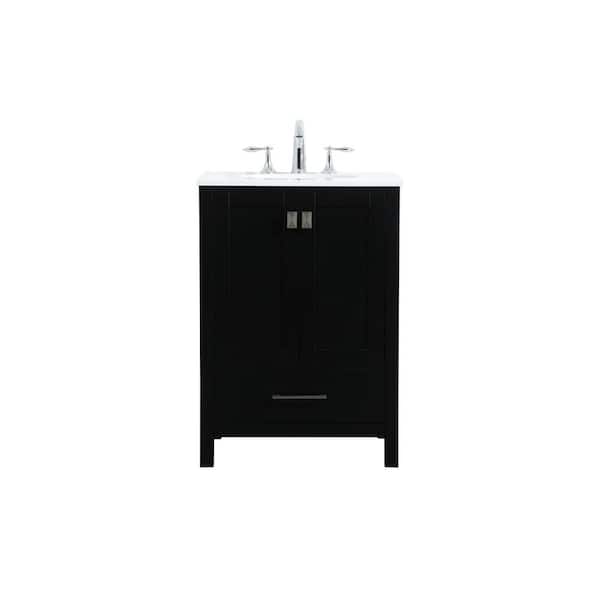 Unbranded Simply Living 24 in. W x 19 in. D x 34 in. H Bath Vanity in Black with Calacatta White Engineered Marble Top