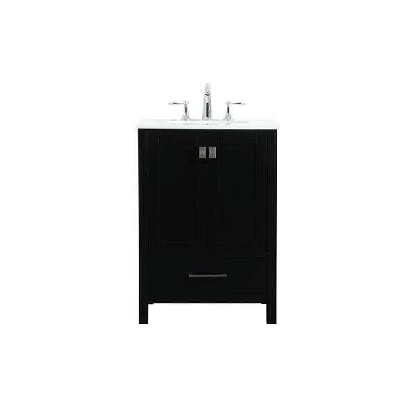 Timeless Home 24 In W Single Bath Vanity Black With Quartz Top Calacatta White Basin Th37624hdbk The Depot - 24 White Bathroom Vanity With Black Top