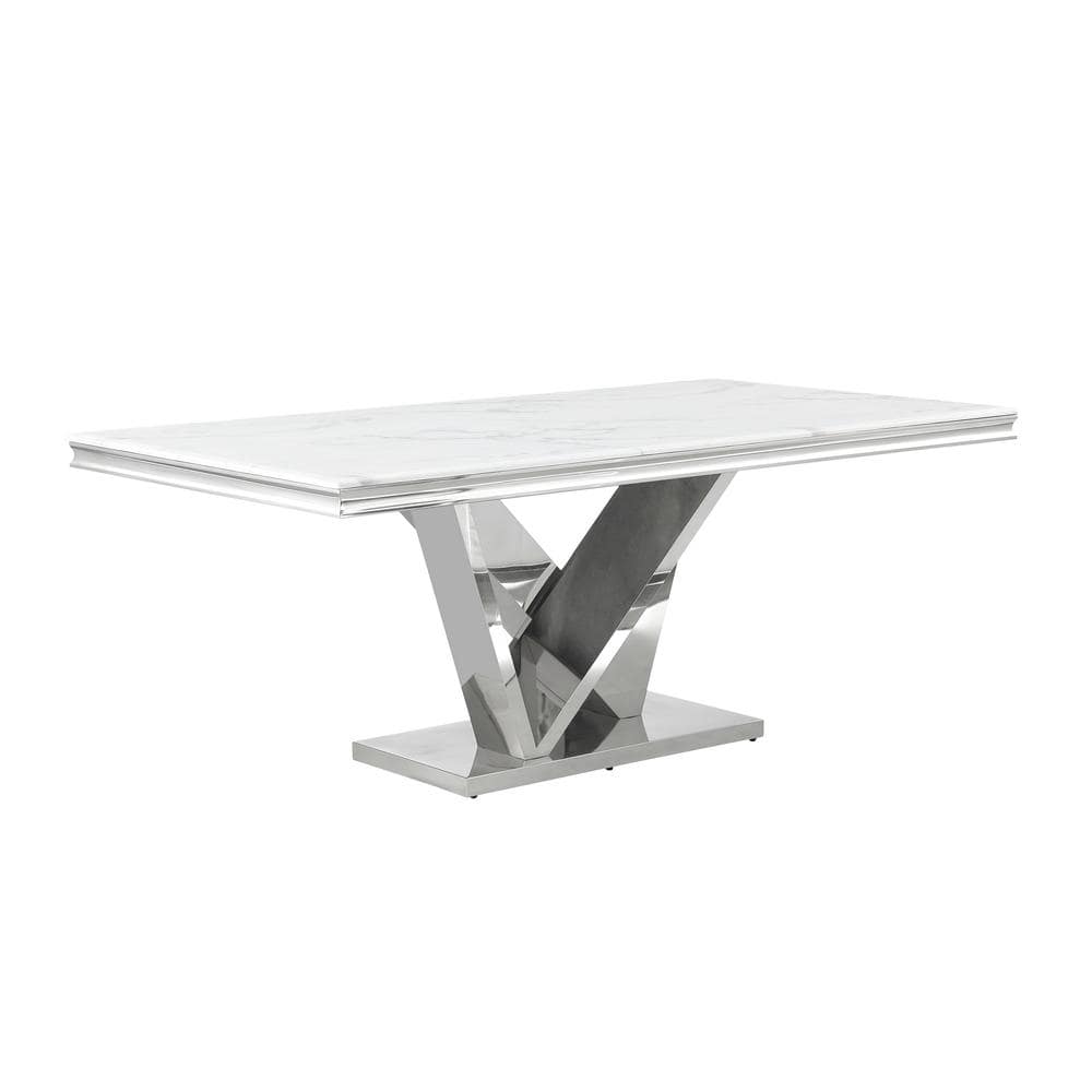 Titan Silver Faux Marble 78 in. L Pedestal Dining Table (Seats 6) price history on PriceWatchPro