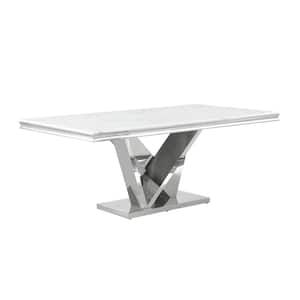 Titan Silver Faux Marble 78 in. L Pedestal Dining Table (Seats 6)
