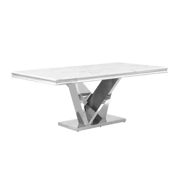 Best Master Furniture Titan Silver Faux Marble 78 in. L Pedestal Dining Table (Seats 6)