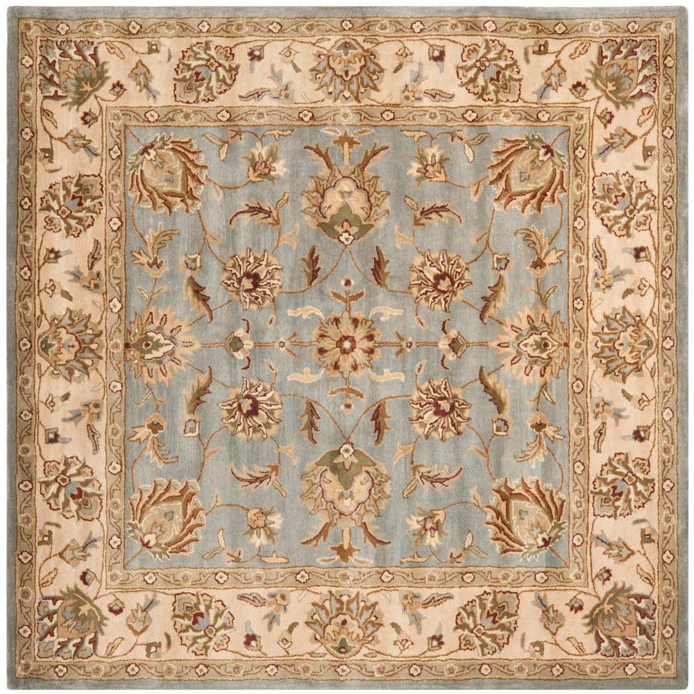 Royalty Blue and Beige 7' Square Wool Handmade Tufted Rug