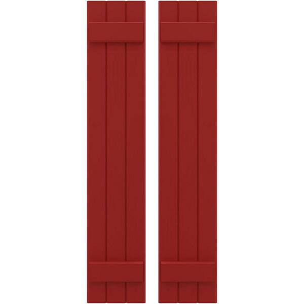 Ekena Millwork 10-1/2 in. W x 66 in. H Americraft 3-Board Exterior Real Wood Joined Board and Batten Shutters in Fire Red