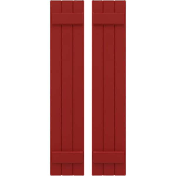 Ekena Millwork 10-1/2 in. W x 67 in. H Americraft 3-Board Exterior Real Wood Joined Board and Batten Shutters in Fire Red