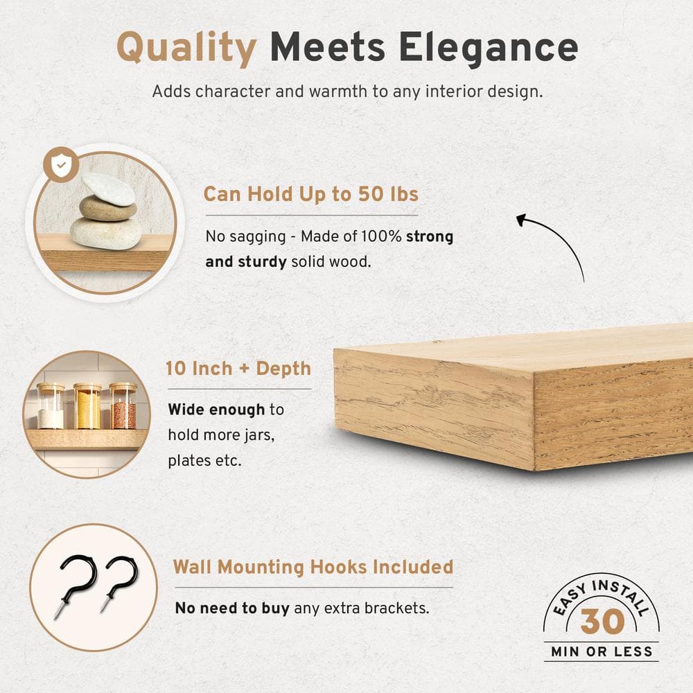 White Oak Floating Wall Shelf for Kitchen and Living Room