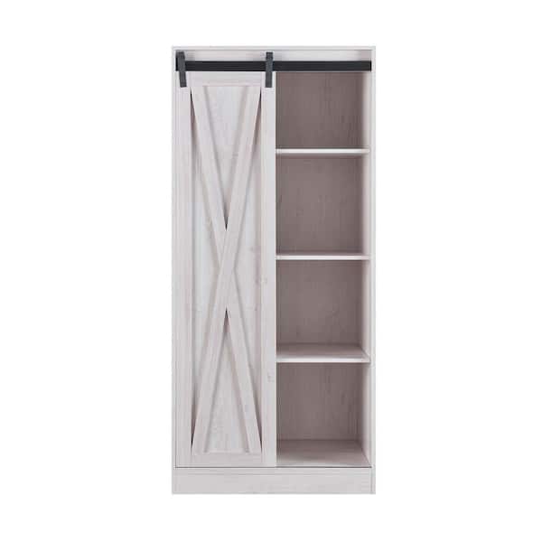 Furniture Of America Dilys White Oak Armoire Wardrobe With Sliding Barn Door Idi 202690 Furniture Of America Dilys White Oak, Kvikne Wardrobe With 2 Sliding Doors