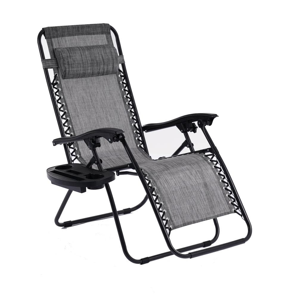 Gray Adjustable Backrest Fabric Outdoor Lounge Chair in Black-5 Frame (Set 