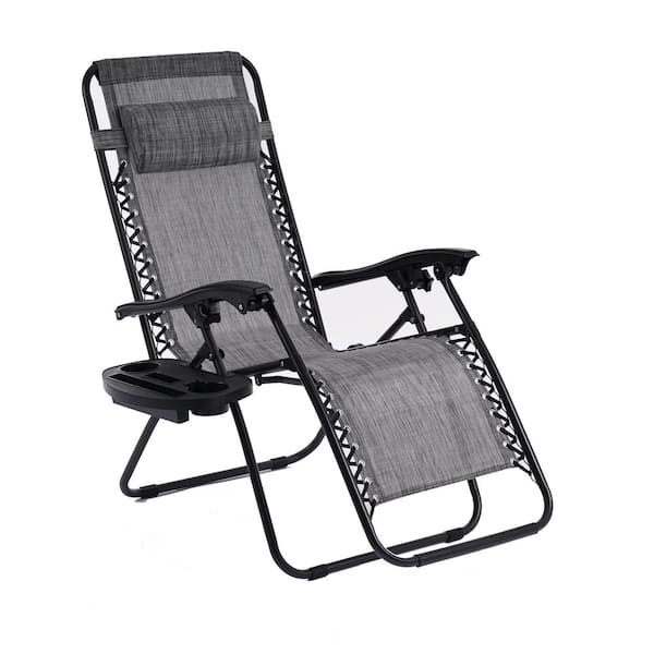 Unbranded Gray Adjustable Backrest Fabric Outdoor Lounge Chair in Black-5 Frame (Set of 2)