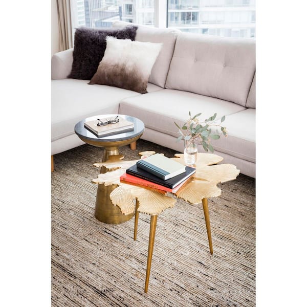 Casey 28 in. Burnished Gold Octagon Aluminum Accent Table with Unique Art Deco Design