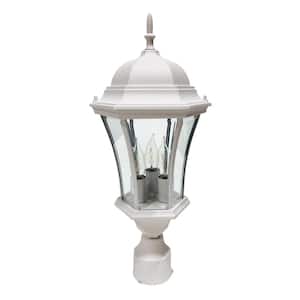 Burlington 3-Light White Outdoor Lamp Post Light Fixture with Clear Glass