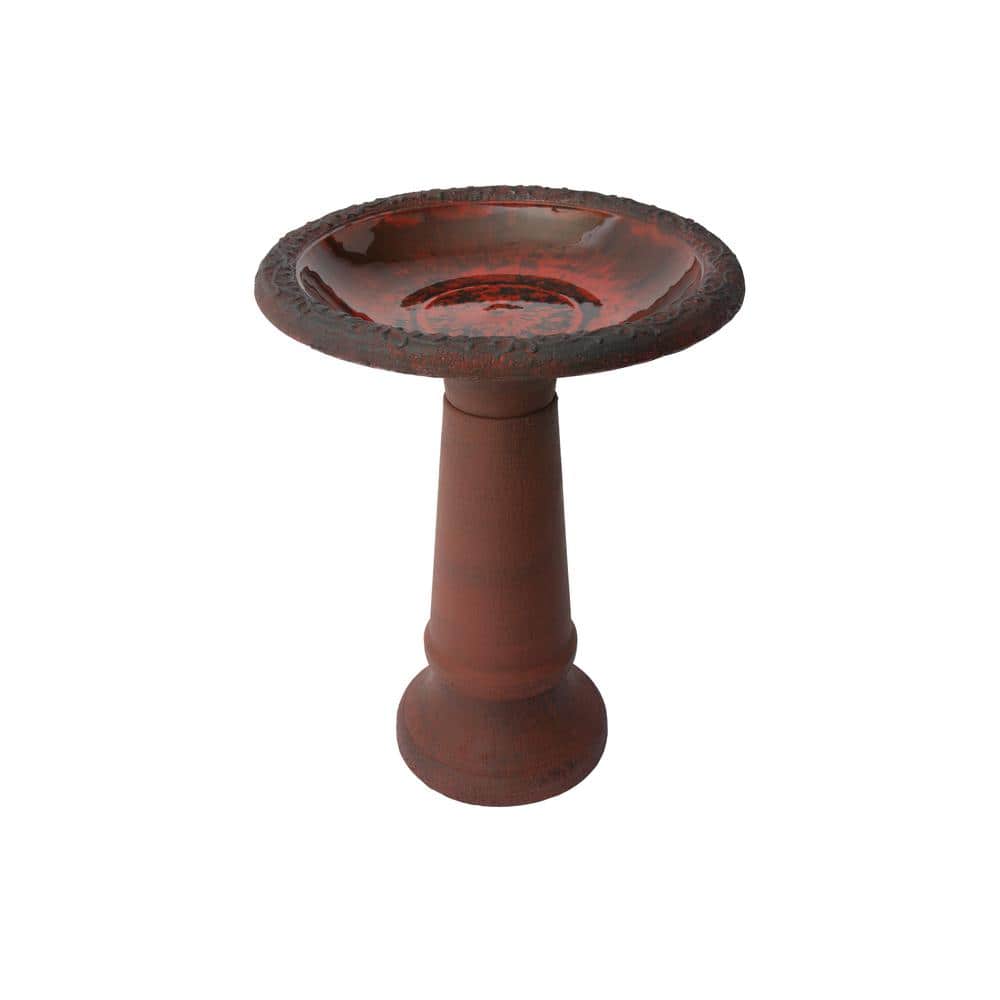 20 in. x 25 in. Red Marble Plastic Birdbath