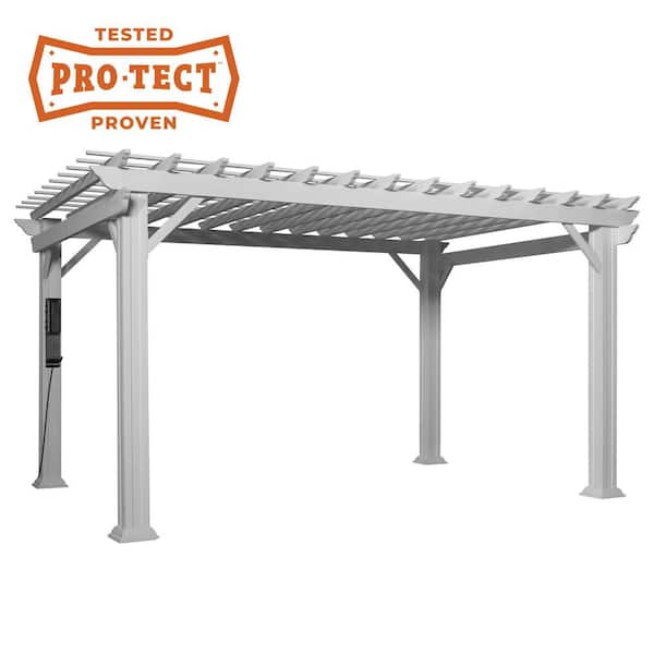 Backyard Discovery Hawthorne 12 ft. x 14 ft. White Steel Traditional Pergola with Sail Shade Soft Canopy
