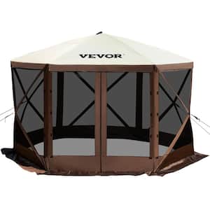 Camping Gazebo Tent 12 ft. x 12 ft. 6 Sized Pop-Up Canopy Screen Shelter Tent with Mesh Windows for Camping, Brown/Beige